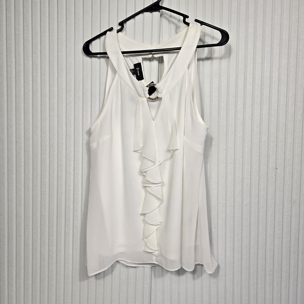 B Wear Off White Ruffle Halter Blouse Silver Ring Accent Size Large NWT